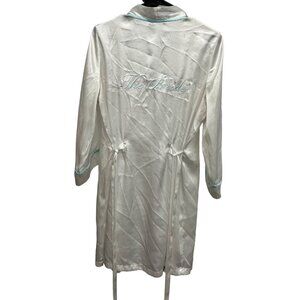 Linea Donatella The Bride White Satin Belted Robe Blue Trim Size Small Medium